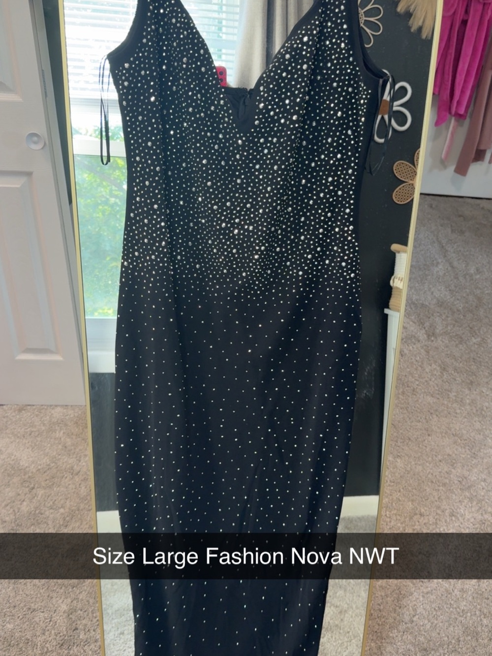 Fashion Nova Black Maxi Dress with Rhinestone Detail